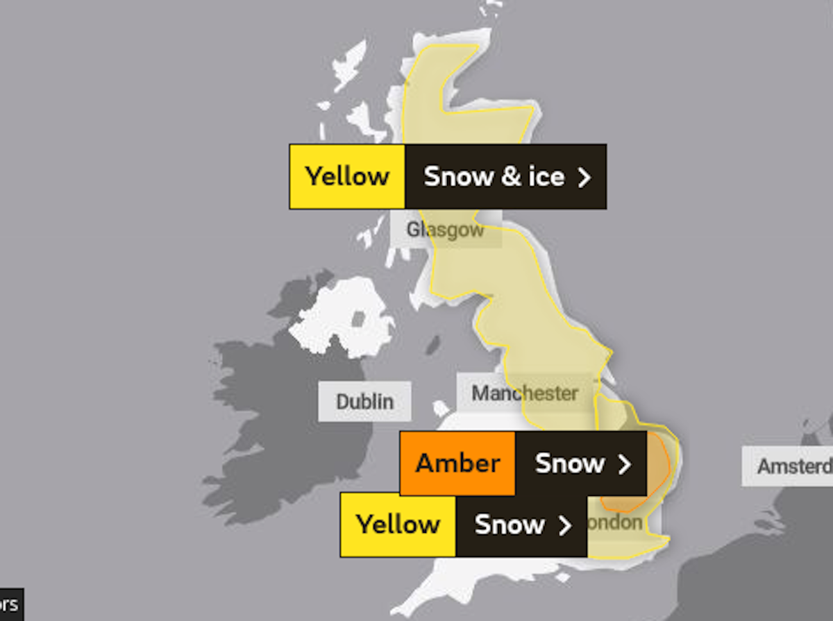 UK weather live: New snow and ice weather warnings issued as UK